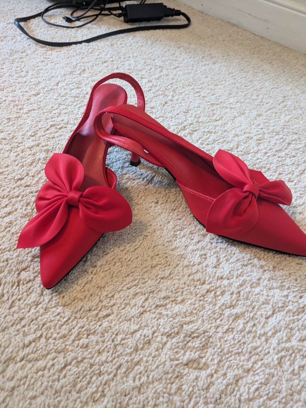 NWOT Red Bow Pointed-Toe Slingback Heels US Size 10/EU 41 New French Style
